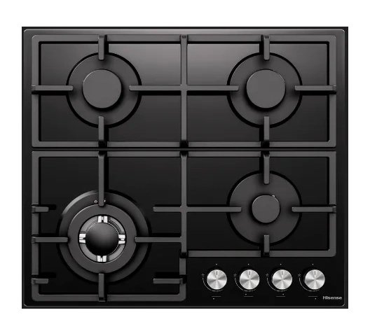 Hisense 60CM 4 Gas Built In Hob, HHU60GAGB – Black Glass, model HHU60GAGB, on display at BrianHub Electronics