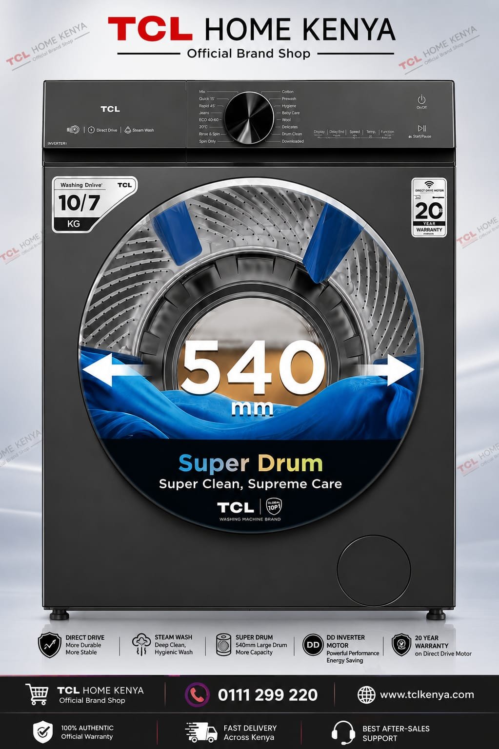 TCL Super Drum  C510WDG 10/7KG Wash & Dry Washing Machine with Wi-Fi, model C510WDG, on display at BrianHub Electronics